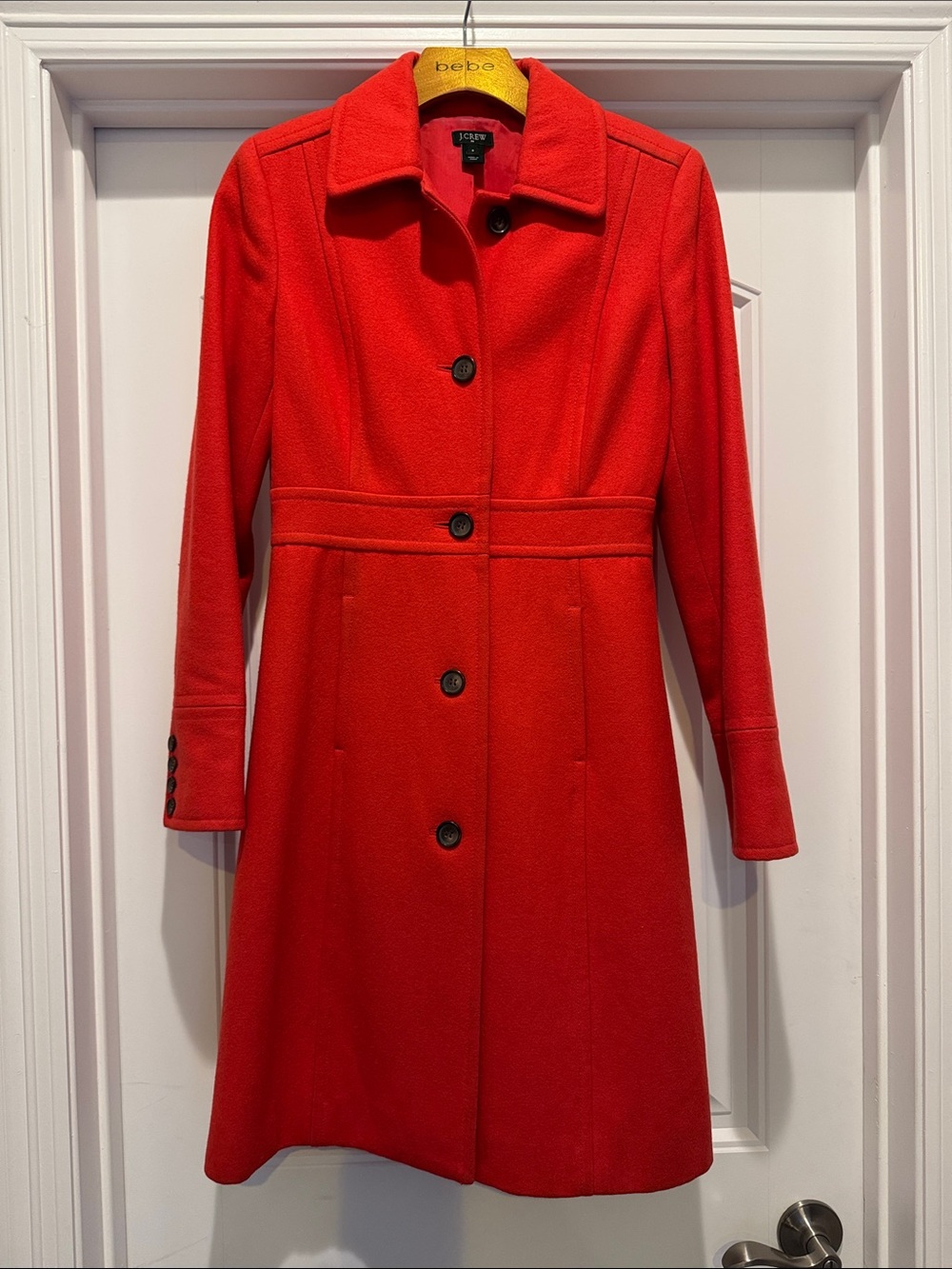 J. Crew Classic Red Single-Breasted Wool Blend Dress Coat, Size 0